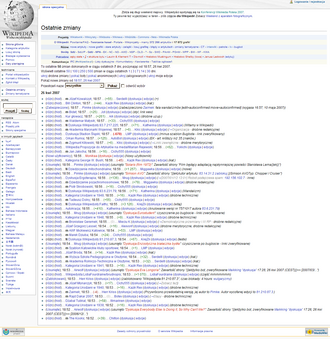 Strona „Ostatnie zmiany”. Zrzut ekranu ukazuje wersję oprogramowania z 2007